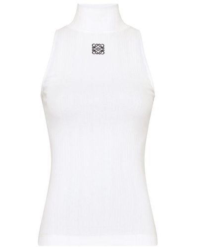 Loewe Anagram-embroidered High-neck Stretch-cotton Top - White