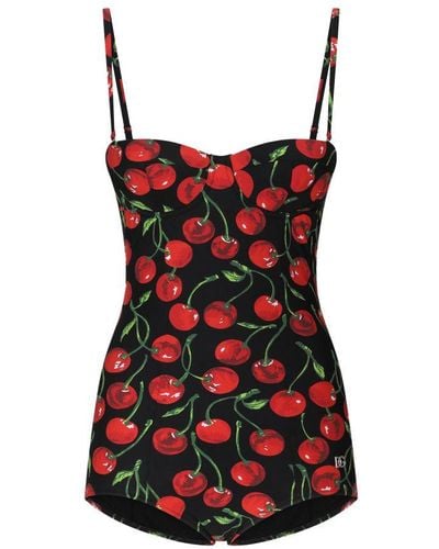 Dolce & Gabbana Cherry-Print Balconette One-Piece Swimsuit - Red