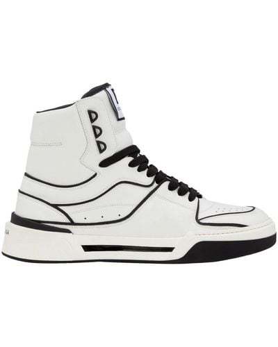 Dolce & Gabbana Calfskin Nappa New Roma Mid-Top Sneakers - White