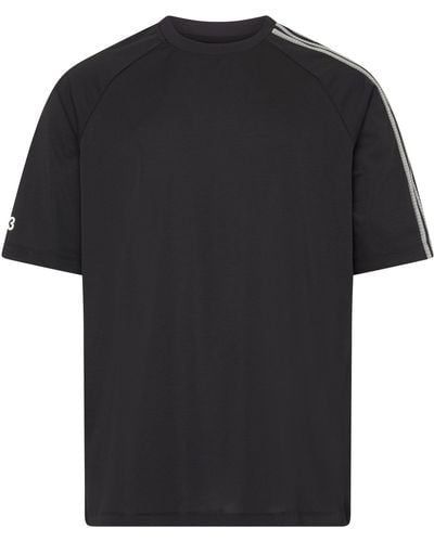 Y-3 Kurzärmeliges T-Shirt mit 3 Streifen - Schwarz