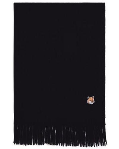 Maison Kitsuné Fox Head Patch Wool Scarf - Black