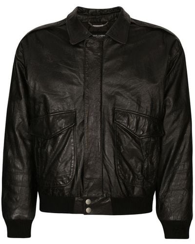 Dolce & Gabbana Vintage Leather Jacket With Branded Tag - Black