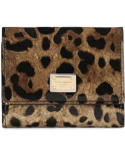 Dolce & Gabbana Geldbörse aus poliertem Kalbsleder mit Leopardenmuster - Schwarz
