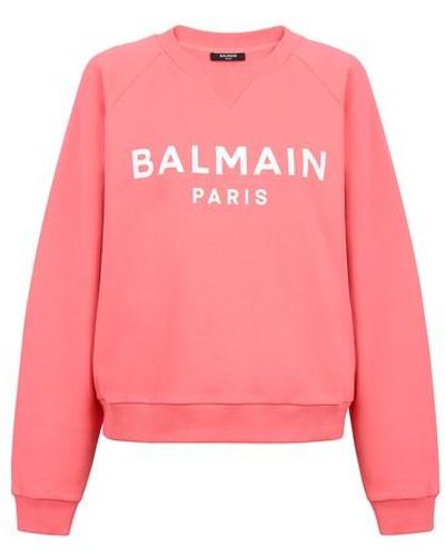 Balmain Cotton Sweatshirt With Logo Print - Pink