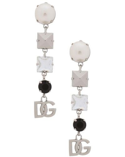 Dolce & Gabbana Drop Earrings With Rhinestones - Metallic