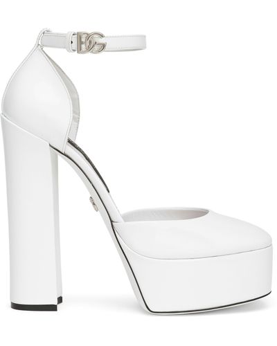 Dolce & Gabbana Chaussures à plateforme en cuir de veau brillant - Blanc