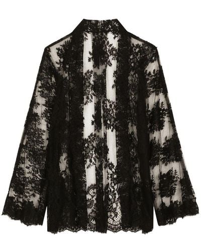 Dolce & Gabbana Floral Chantilly Lace Kimono Shirt - Black