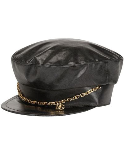 Dolce & Gabbana Baker Boy Hat With Dg Logo Chain - Black