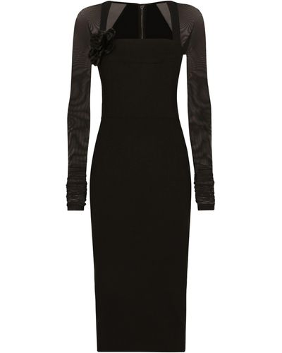 Dolce & Gabbana Robe mi-longue à manches en tulle - Noir