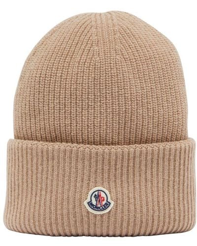 Moncler Beanie With Logo - Natural