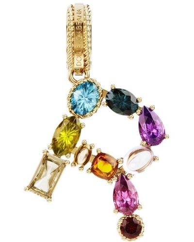 Dolce & Gabbana Alphabet R 18 Kt Charm With Fine Gems - Metallic