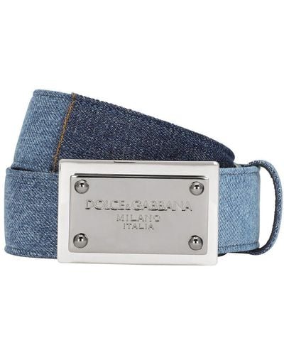 Dolce & Gabbana Patchwork Denim Belt With Logo Tag - Blue