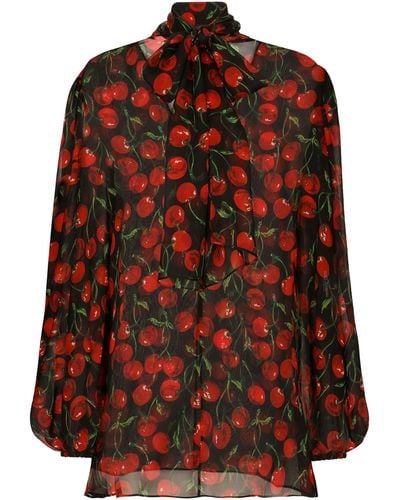 Dolce & Gabbana Chiffon-Bluse mit Schleife - Rot