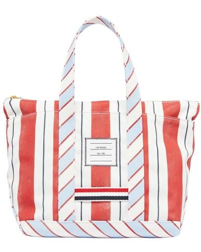 Thom Browne Striped Canvas Tote Bag - Red