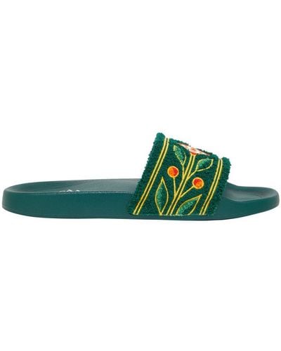 Casablanca Embroidered Terry Slides - Green
