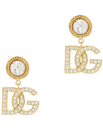 Dolce & Gabbana Earrings With Rhinestones And Dg Logo - Metallic