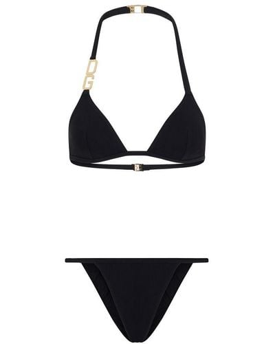 Dolce & Gabbana Triangle Bikini With Dg Logo - Black
