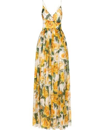Dolce & Gabbana Langes Kleid aus Seidenchiffon - Mettallic
