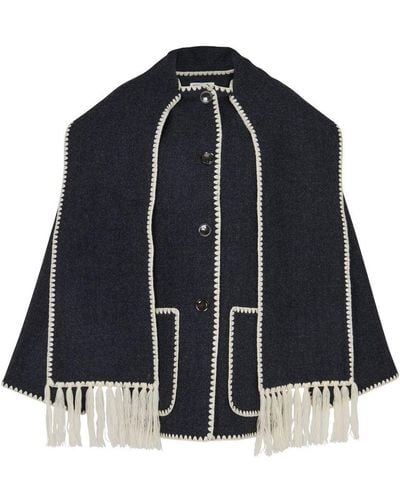 Totême Wool Jacket With Embroidered Scarf - Blue