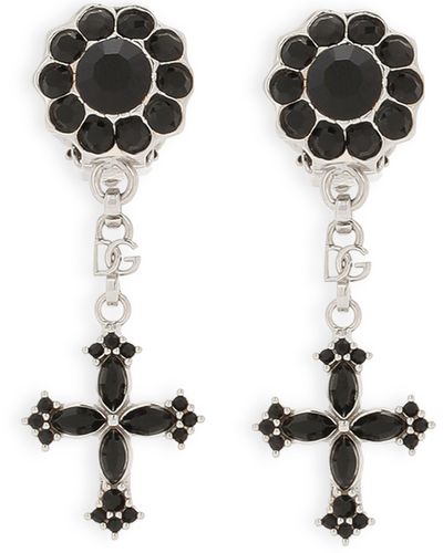 Dolce & Gabbana Boucles d'oreille pendantes avec croix - Noir