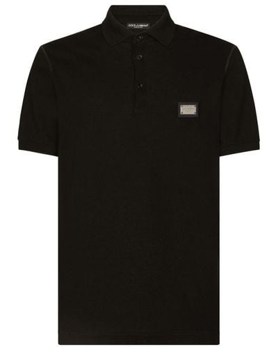 Dolce & Gabbana Cotton Piqué Polo-shirt With Branded Tag - Black
