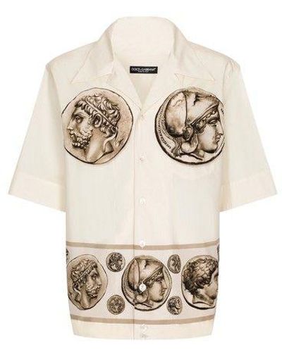 Dolce & Gabbana Silk Ivory Coin Print Logo Men Polo T-shirt