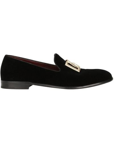Dolce & Gabbana Velvet Slippers With Dg Logo - Black