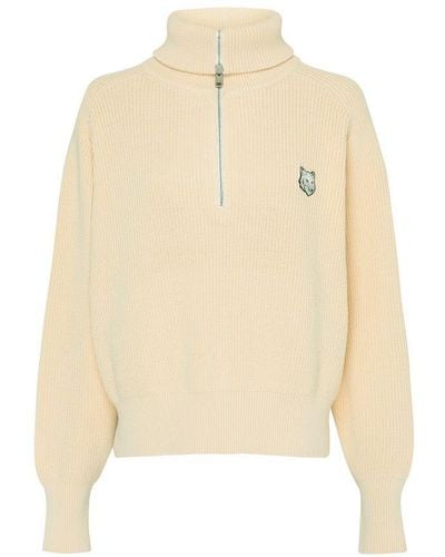 Maison Kitsuné Bold Fox Head Half-Zippered Sweater - Natural