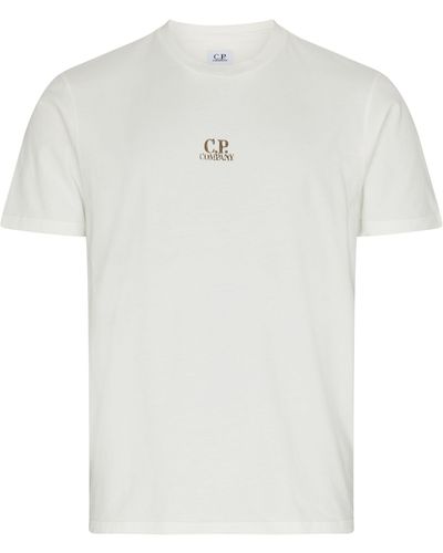 C.P. Company T-shirt en jersey de coton fin 24/1 artisanal avec motif trois cartes - Blanc