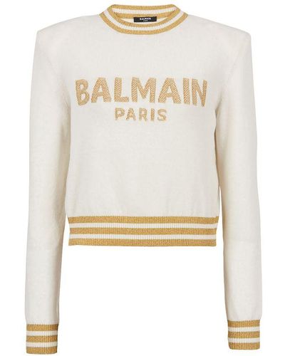 Balmain Cropped Wool Sweatshirt With - White