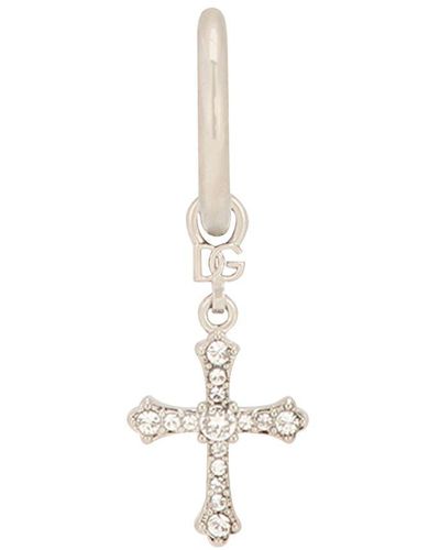 Dolce & Gabbana Single Cross Earring With "dna" Rhinestones - Metallic