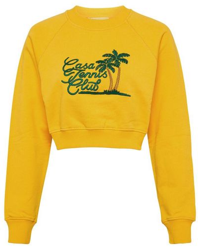 Casablancabrand Casa Tennis Club Embroidered Cropped Sweatshirt - Yellow