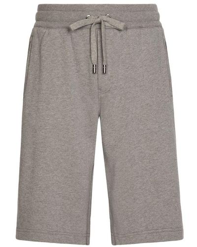Dolce & Gabbana Jersey Jogging Shorts With Logo Tag - Grey