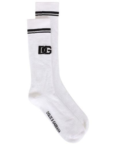 Dolce & Gabbana Cotton Jacquard Socks With Dg Logo - White