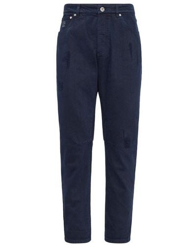 Brunello Cucinelli Denim Pants With Rips - Blue
