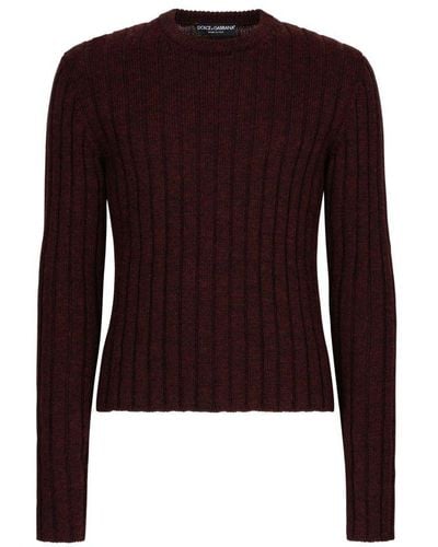 Dolce & Gabbana Ribbed Wool Crewneck Sweater - Purple