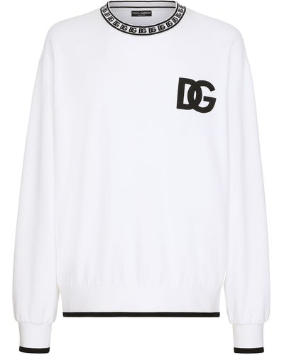 Dolce & Gabbana Jersey-Sweatshirt mit Rundhalsausschnitt und DG-Stickerei - Weiß