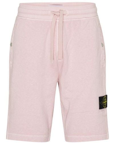 Stone Island Fleece Shorts With Logo Patch - Pink