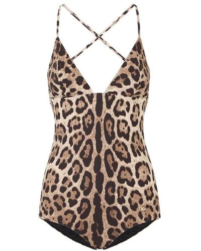 Dolce & Gabbana Leopard-Print One-Piece Swimsuit - Brown