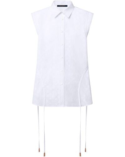 Louis Vuitton Geraffte Bluse mit Monogram-Motiv als Prägedruck - Weiß