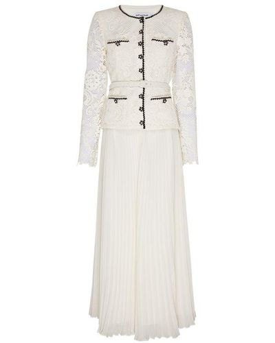 Self-Portrait Convertible Pleated Georgette And Embellished Corded Lace Midi Dress - White