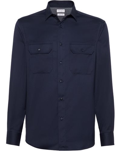 Brunello Cucinelli Chemise avec poches poitrine - Bleu
