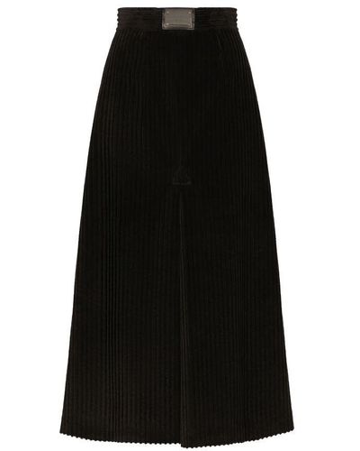 Dolce & Gabbana Long Corduroy A-line Skirt - Black