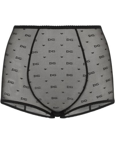 Dolce & Gabbana High-Waisted Jacquard Tulle Knickers - Grey