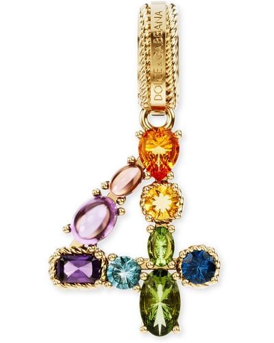 Dolce & Gabbana Regenbogen-Anhänger aus 18 kt Gelbgold mit verschiedenfarbigen Edelsteinen in Form der Zahl 4 - Mettallic