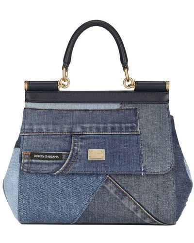 Dolce & Gabbana Small Sicily Bag In Patchwork Denim - Blue