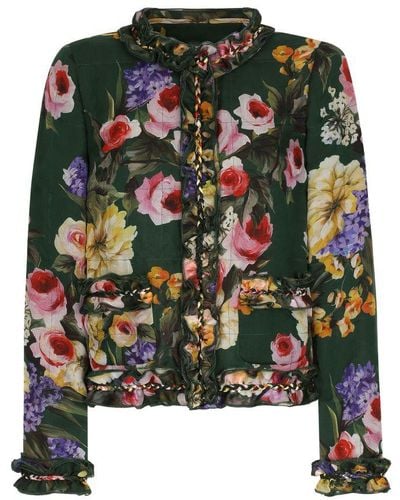 Dolce & Gabbana Garden-Print Chiffon Jacket - Green