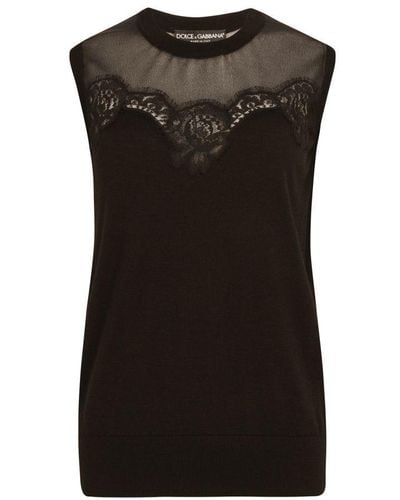 Dolce & Gabbana Cashmere And Silk Sweater With Lace - Black