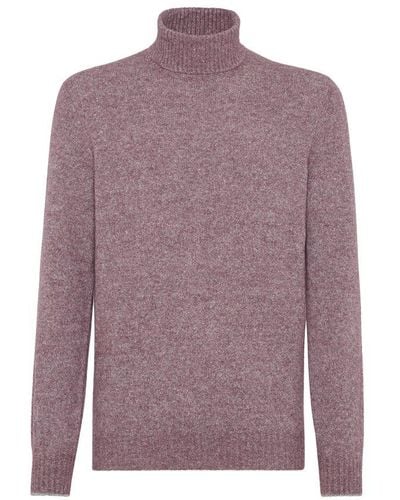 Brunello Cucinelli Knop Yarn Turtleneck Sweater - Purple