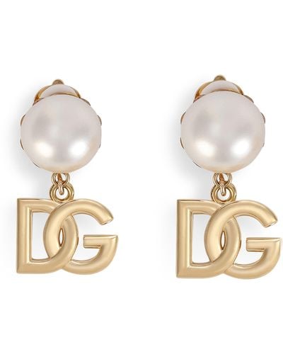 Dolce & Gabbana Boucles d'oreilles pendantes à logo DG - Métallisé